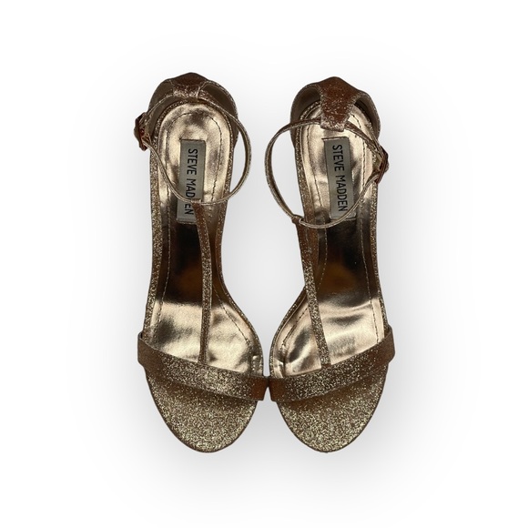 Steve Madden  Red Carpet Glittery Ankle Strap Stiletto Heel Sandals  Rose Gold - Picture 9 of 16